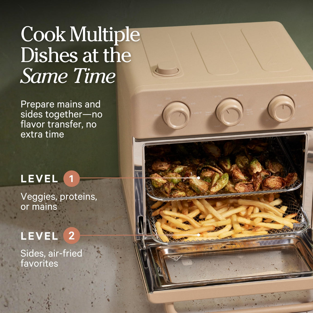 Our Place Wonder Oven uses 360° convection for even browning.