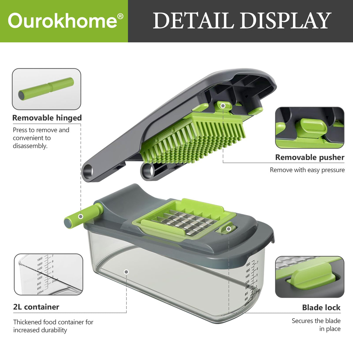Ourokhome dicer cubes and shreds for uniform results.