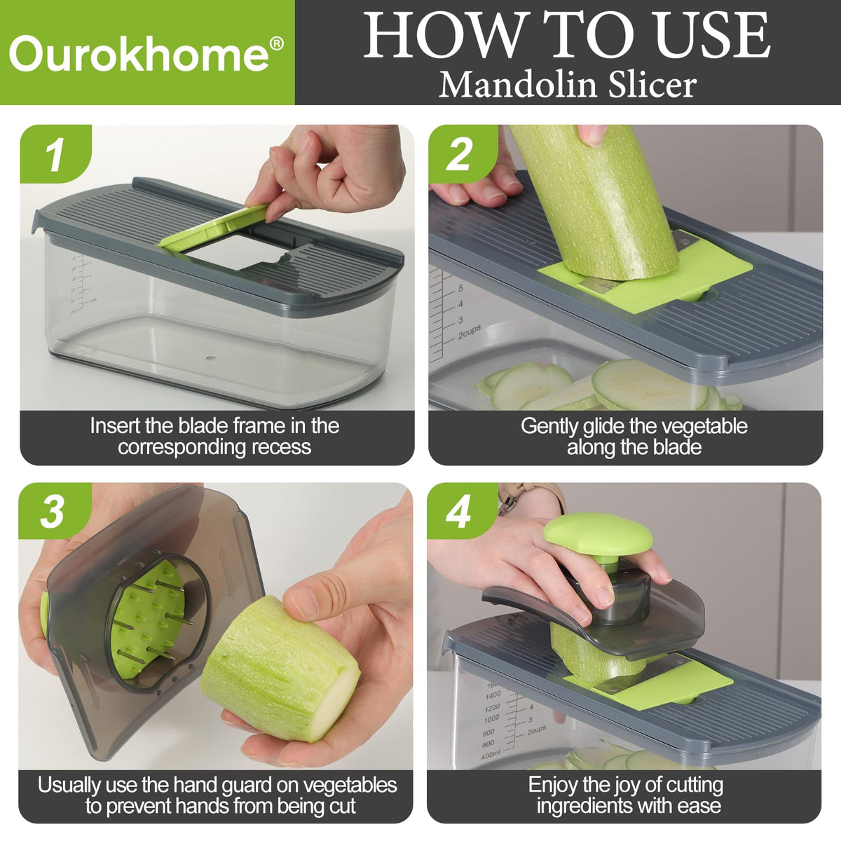Ourokhome safety guard protects fingers during prep.