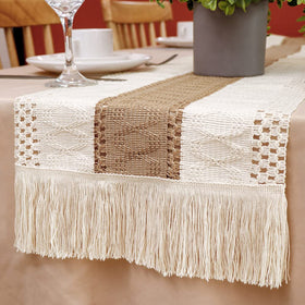 OurWarm macrame table runner bed runner option adds subtle texture.