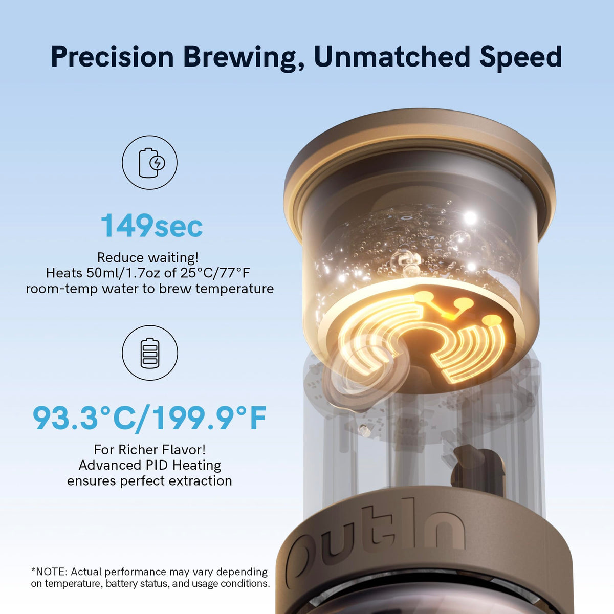 OutIn Mino stainless portafilter and BPA-free cup for safe brewing.