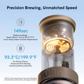 OutIn Mino stainless portafilter and BPA-free cup for safe brewing.