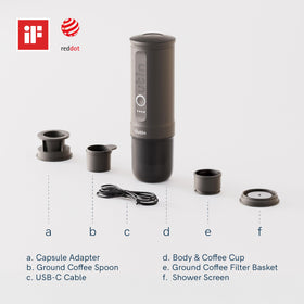 OutIn Nano self-heating function for hot espresso on the go.