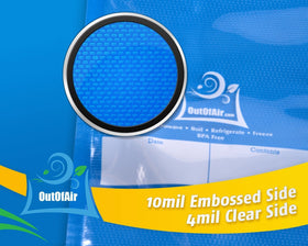 OutOfAir vacuum rolls 100 feet storage enables custom bag sizes for meats and produce.