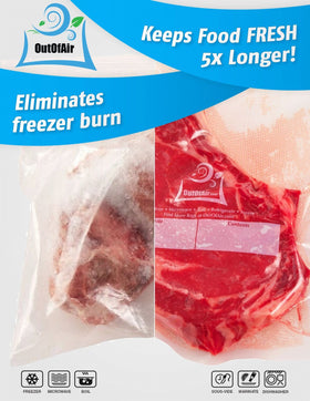 OutOfAir vacuum rolls for meal prep help organize portions and freezer storage.
