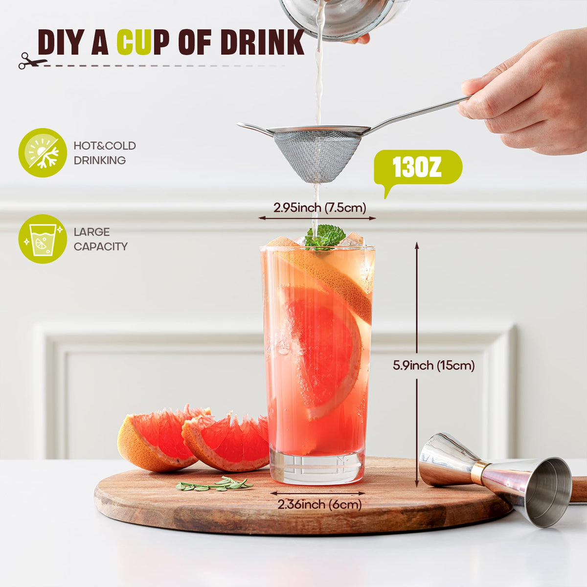 OUWO highball glasses cocktail setup for mixed drinks and mocktails