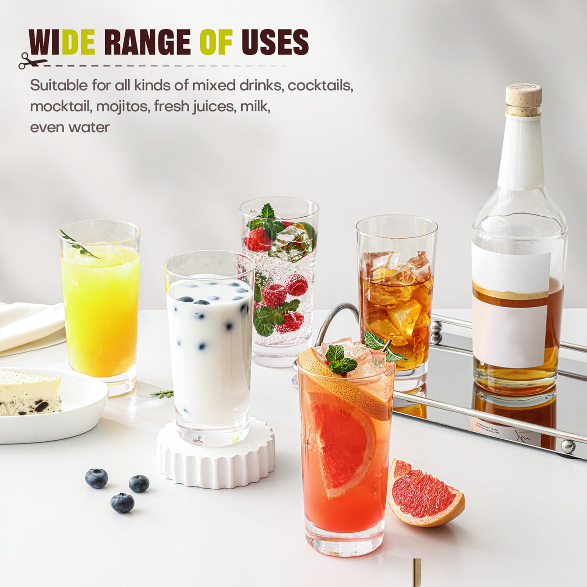 OUWO highball glasses daily-use versatile barware for casual sipping