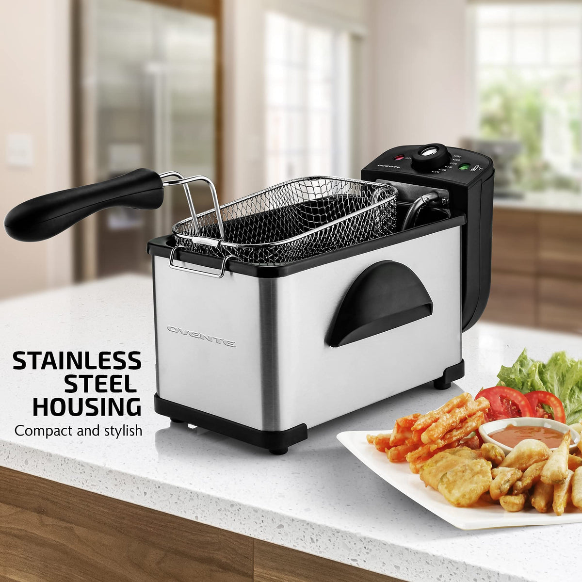 Odor-filtered design in OVENTE fryer for cleaner kitchen air