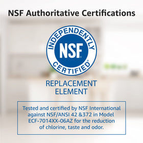 Overbest certifications badge highlights NSF 42 and 372 safety
