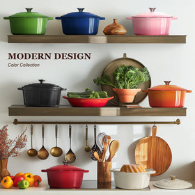 Overmont cookbook and cotton potholders included for easy kitchen use.