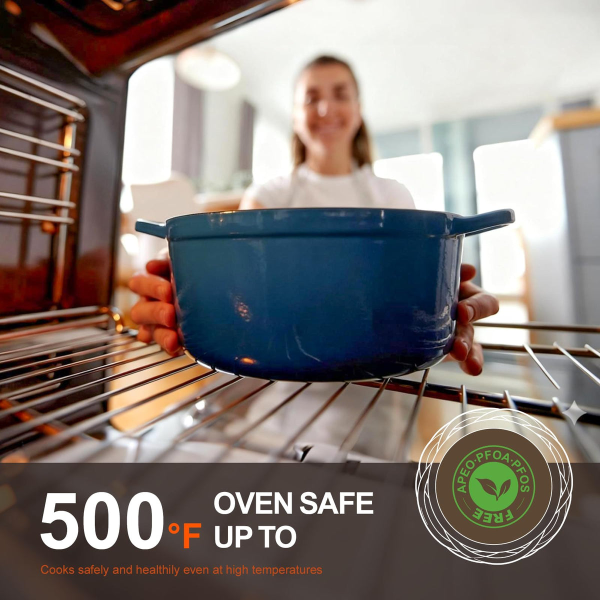 Overmont enamel-coated surface enables safe, easy cleaning without PFAS.