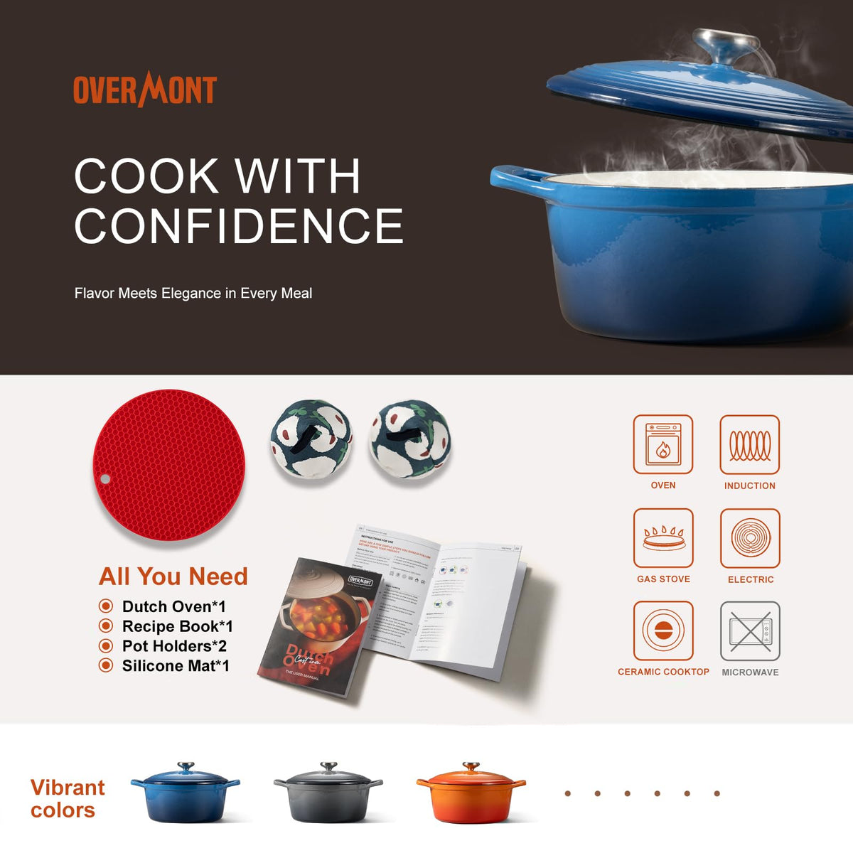 Overmont gift kit includes recipes, manual, cotton caps, and a heat pad.