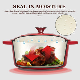 Overmont dutch oven lid with condensation design preserves moisture and flavors.