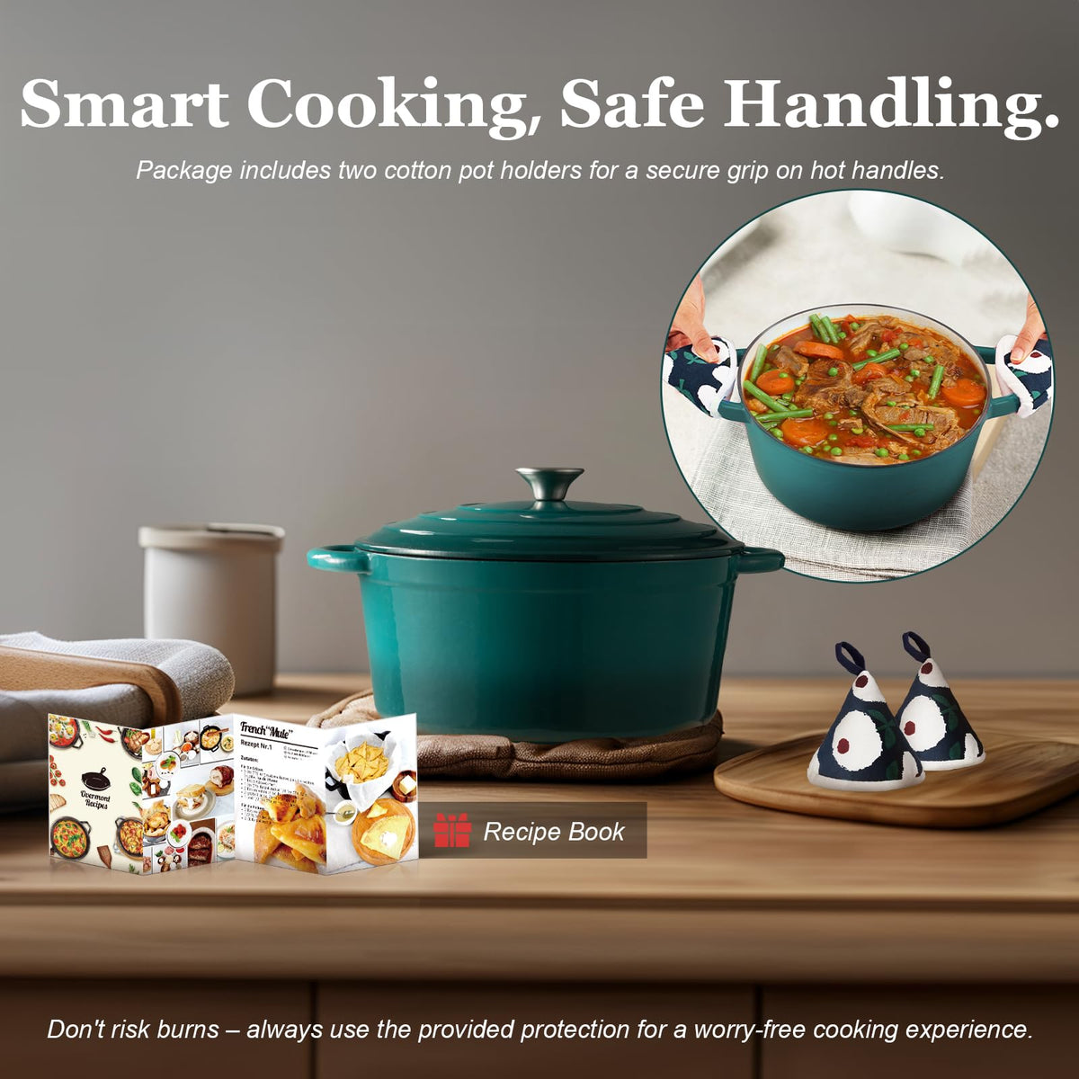Overmont Dutch oven stews simmer evenly for tender results.