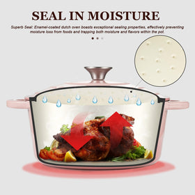 Lid design seals moisture to preserve tenderness and flavors.