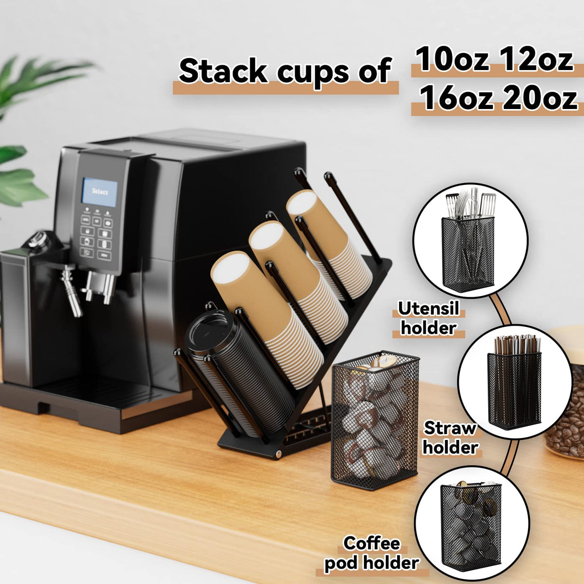 OVICAR metal cup holder offers durable counter organization for busy spaces