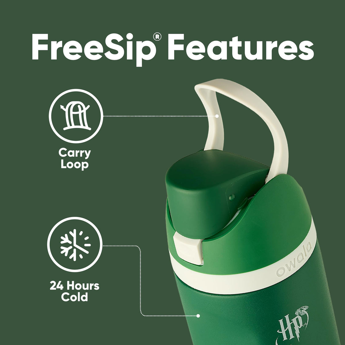 Push-to-open lid on Owala FreeSip bottle keeps spout clean and ready