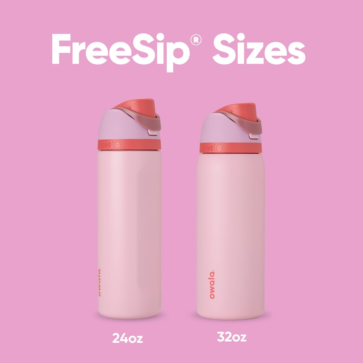 Owala FreeSip wide-mouth opening shown with ice and beverages.