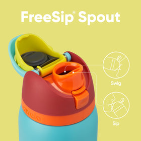 Owala FreeSip lid push-to-open keeps spout clean during travel.