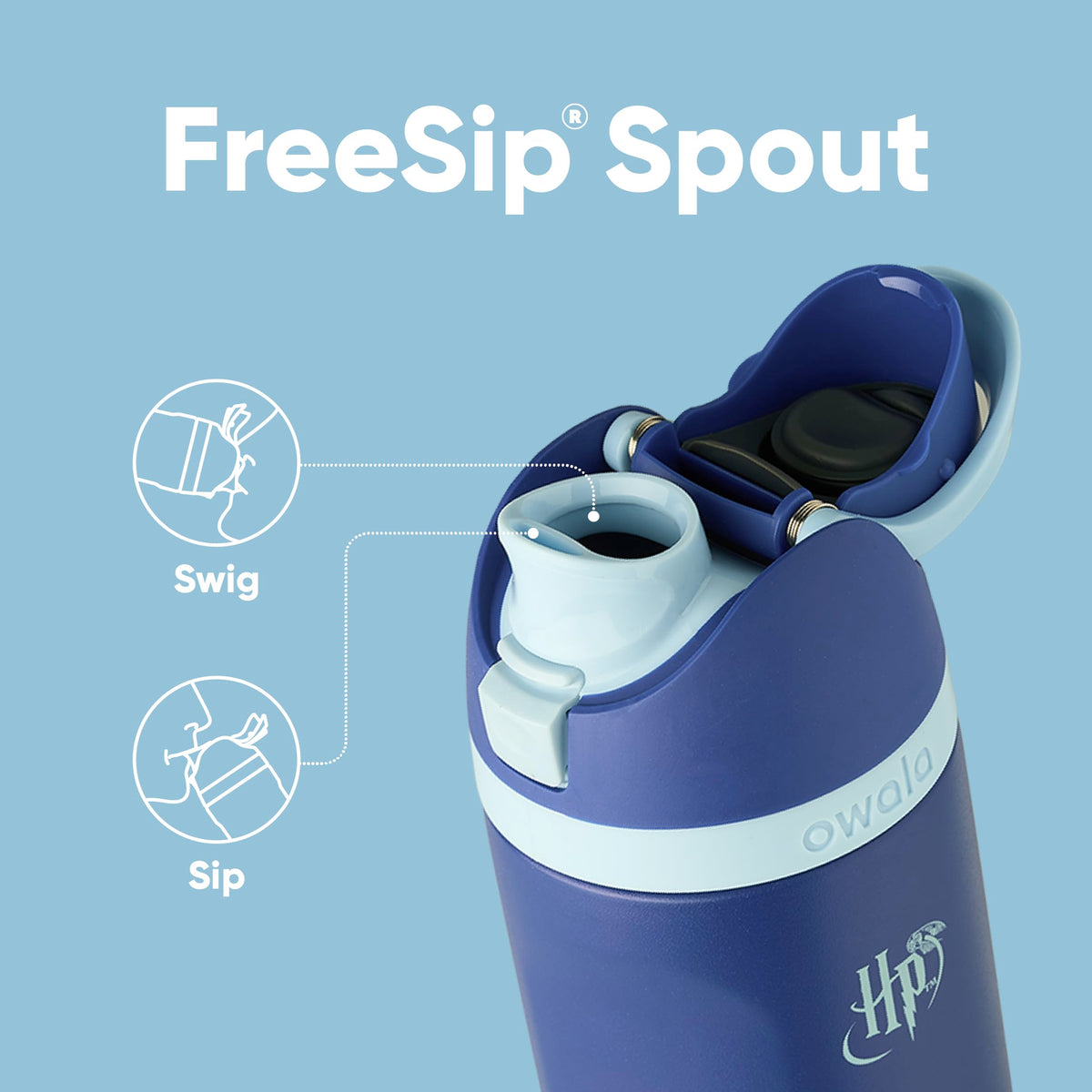 Close-up of FreeSip spout on Owala bottle for easy sipping