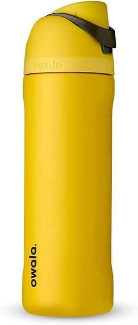 Owala FreeSip bottle with push-button lid keeps spout clean during use.