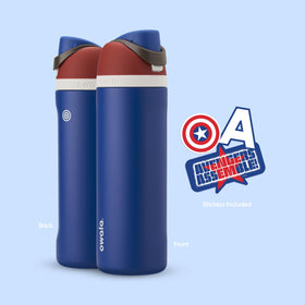 Owala Marvel FreeSip 24 oz bottle held in hand for travel and sport