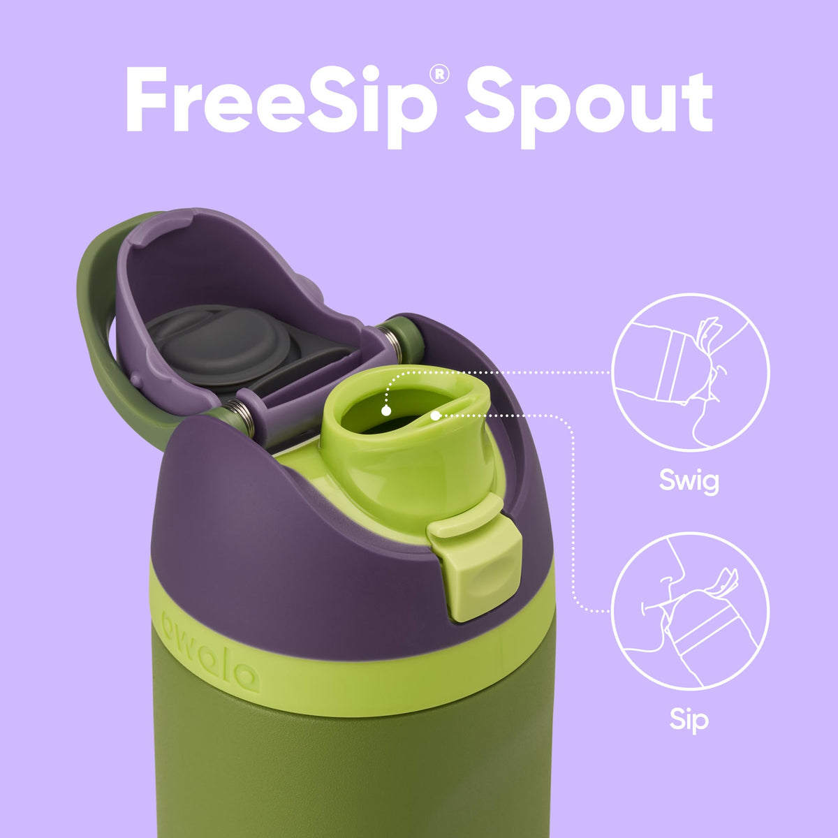 Owala Marvel FreeSip Hulk lid locked for spill-free transport.