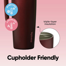 Owala SmoothSip Slider insulated stainless steel keeps drinks hot or cold longer.