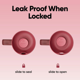 Owala SmoothSip Slider with locked lid, spill-proof protection for bags.