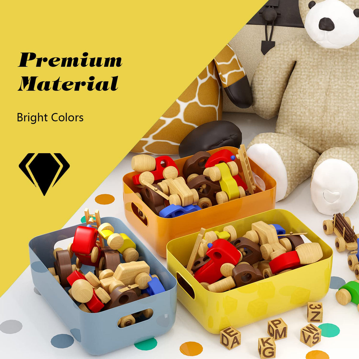 OWill 12-piece plastic storage bins in green for toy storage and desk essentials.