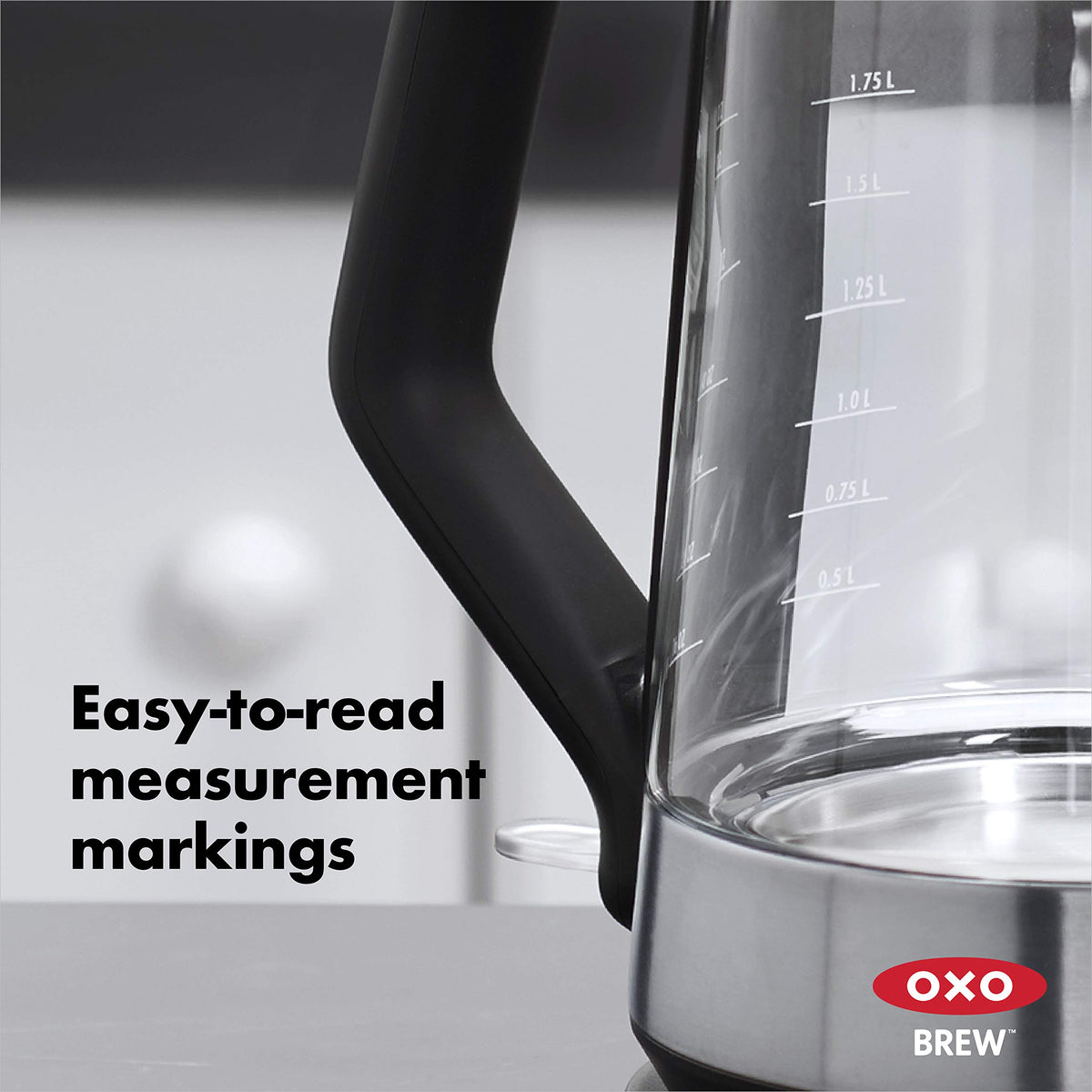 OXO Brew cordless glass kettle removable filter for clean pouring