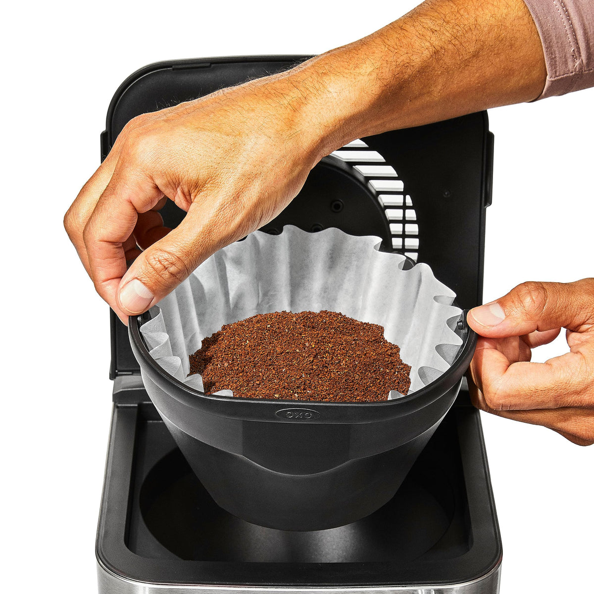 OXO Brew large-cup filter fits 12-cup maker with secure filtration.