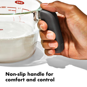 OXO Good Grips 4-Cup Glass Measuring Cup is microwave-, fridge-, and freezer-safe