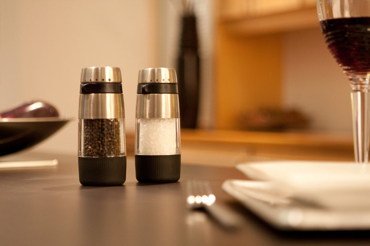 OXO Good Grips Accent Salt Grinder ceramic grinder resists flavor transfer for clean salt flavor.