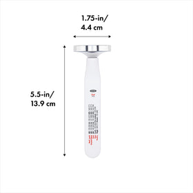 OXO Good Grips thermometer with probe cover displaying chef and USDA temperatures.