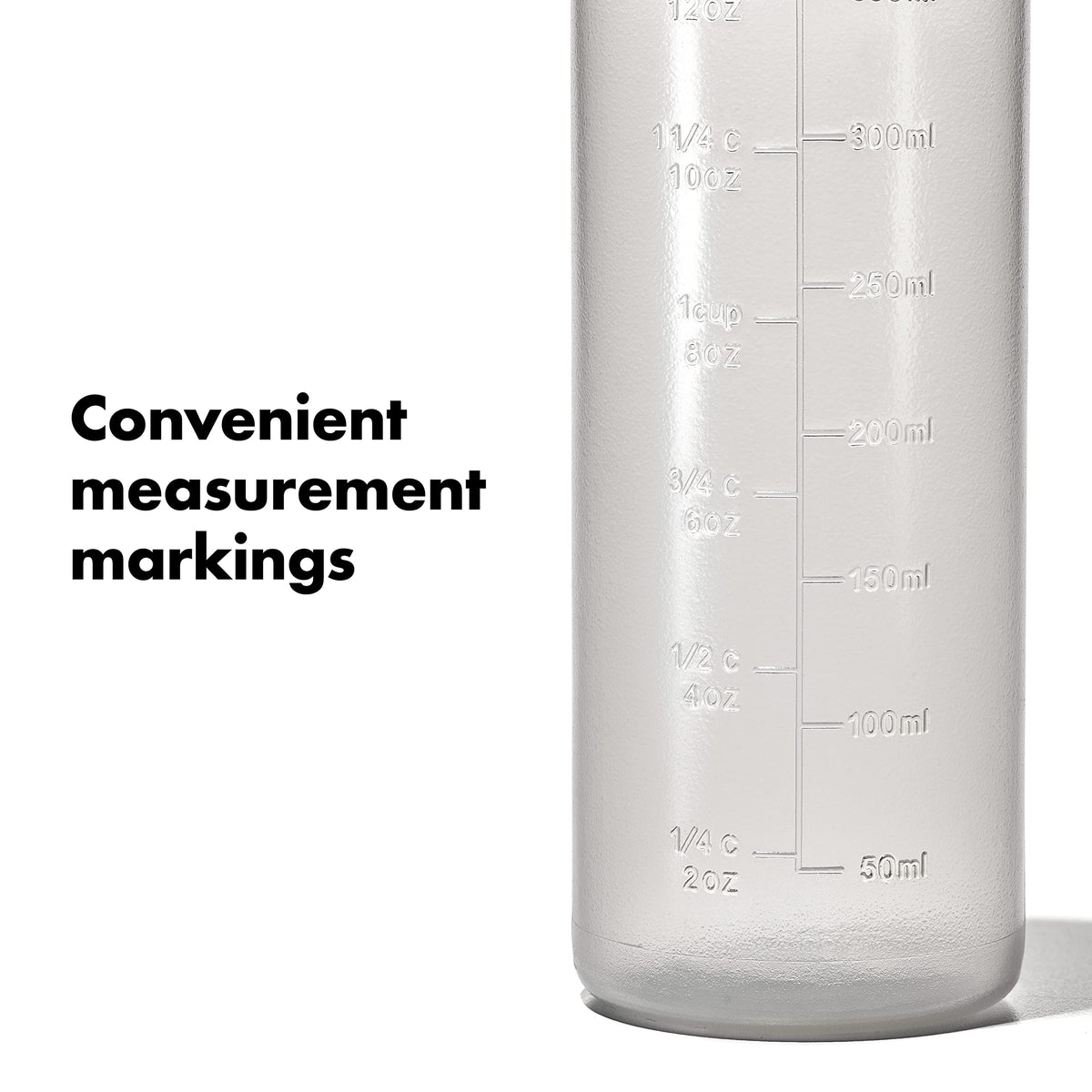 Interchangeable lids on the OXO Chef's Squeeze set across sizes