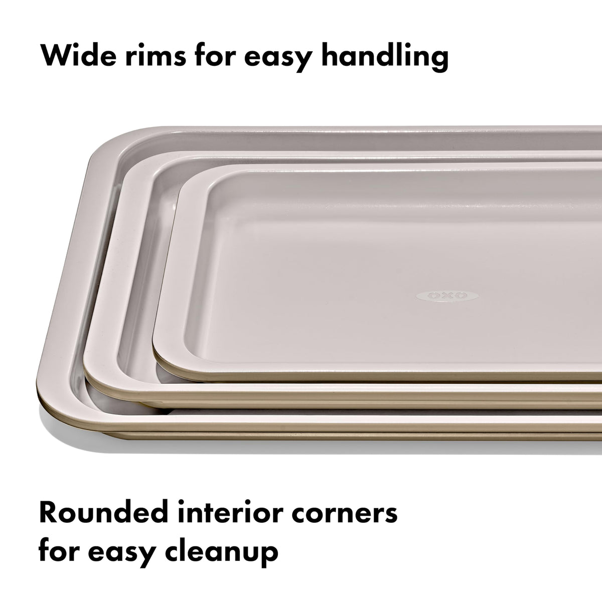 Top surface displays dimension markings on the OXO pan for quick selection