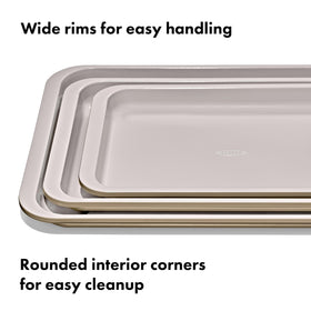 Top surface displays dimension markings on the OXO pan for quick selection