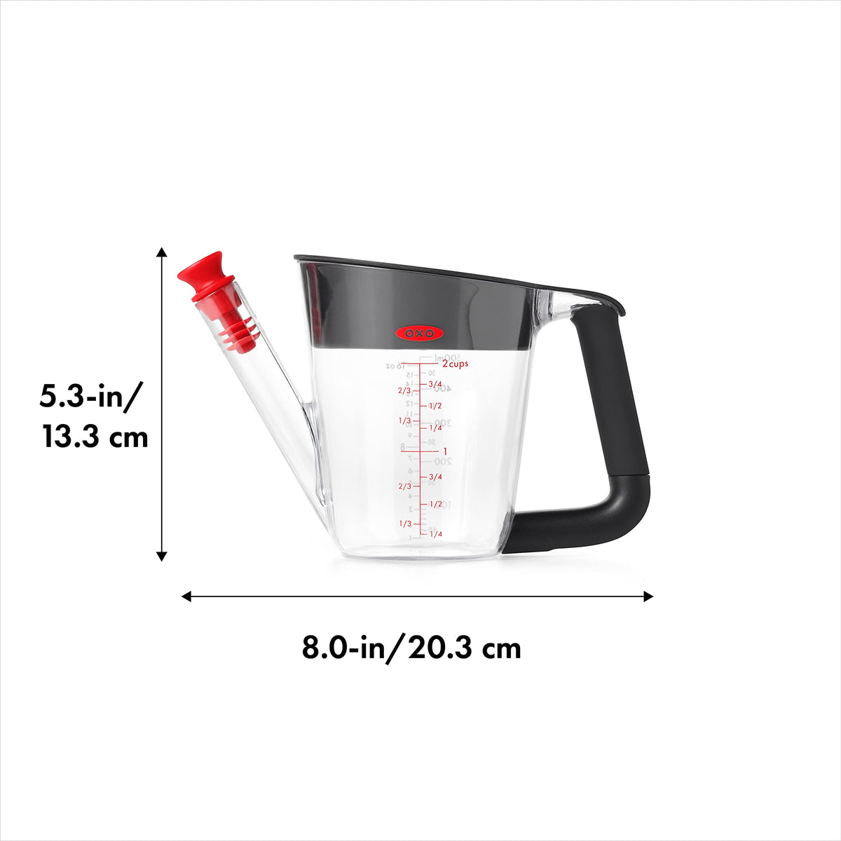 OXO Good Grips raised shield minimizes splashes during pouring.