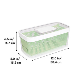 OXO GreenSaver carbon filter inside reduces ethylene to help maintain freshness.