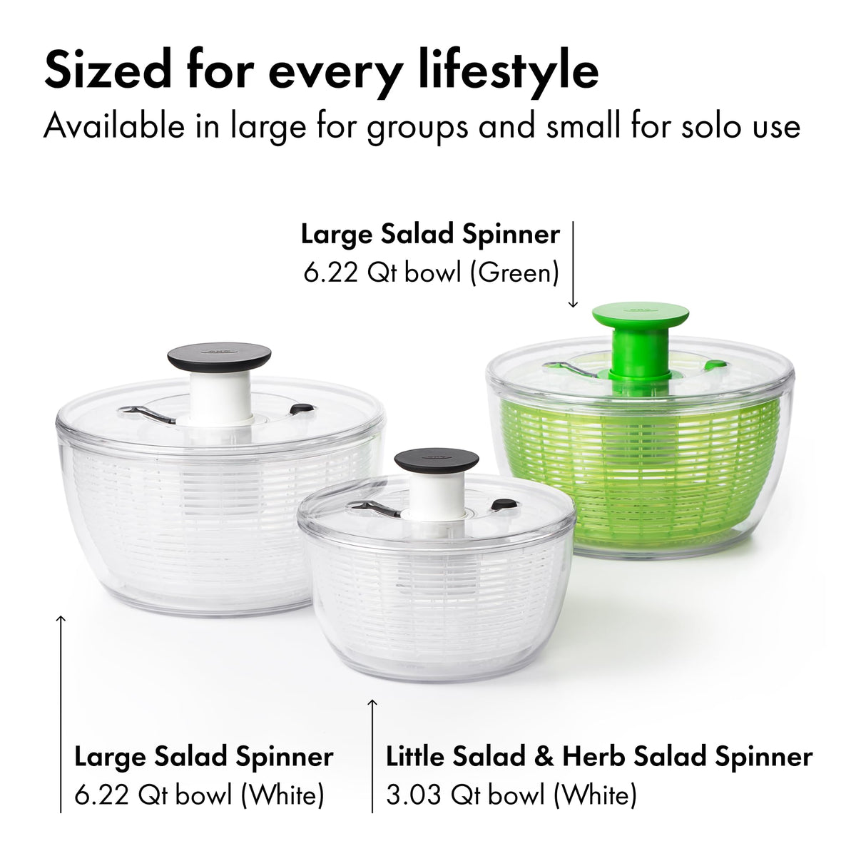 OXO Good Grips Little Salad Spinner non-slip base keeps the bowl steady.