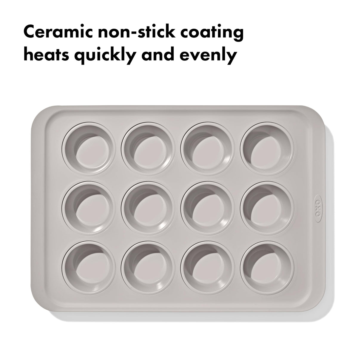 OXO Good Grips muffin pan, interior coating helps even browning for muffins.