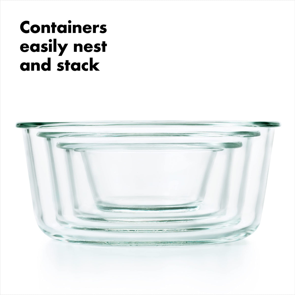 OXO Good Grips Nest and Stack design saves fridge and cabinet space.