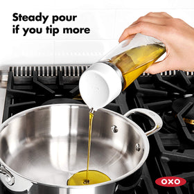 OXO Good Grips glass body with stainless steel accents on display.