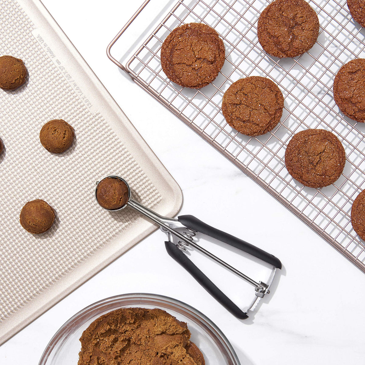 OXO Good Grips small cookie scoop yields 2-inch cookies.
