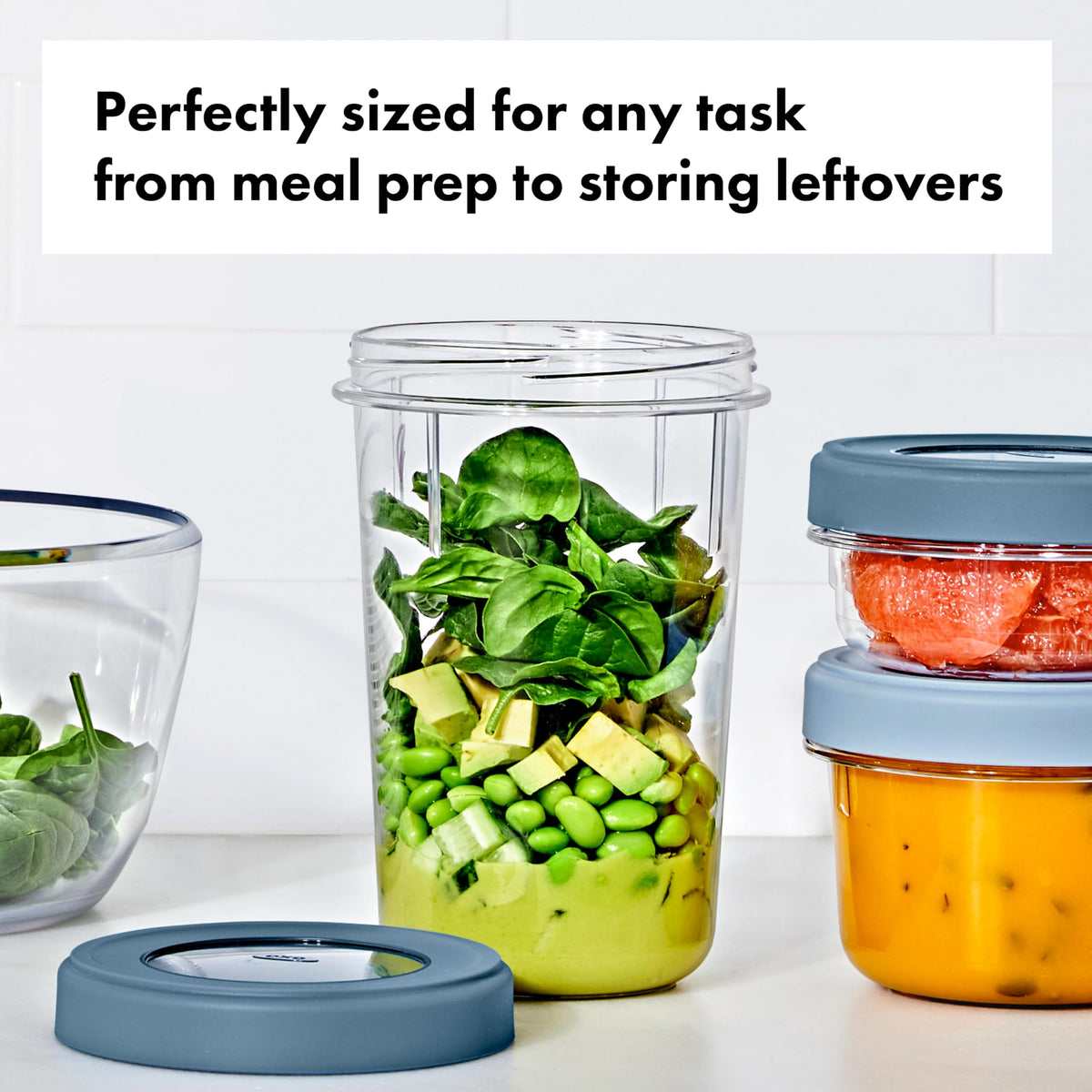 OXO Good Grips two-pack highlighting space-saving design and stacking