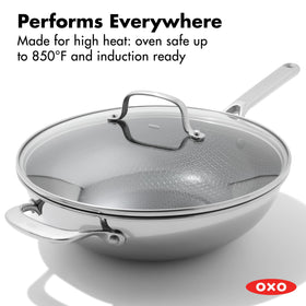 OXO Hybrid raised etched pattern concentrates heat for even browning