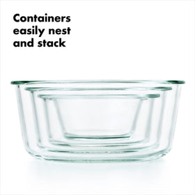 OXO interchangeable lids work between glass and plastic Smart Seal containers.