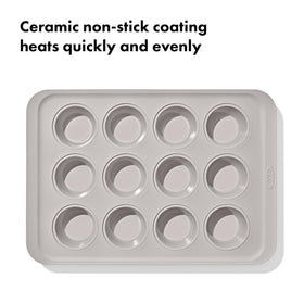 OXO Good Grips muffin pan square-rolled edge detail for extra strength