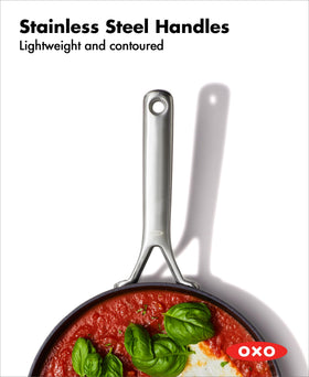 OXO Professional 8-inch frying pan with induction base works on all stovetops.